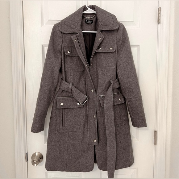 bebe Jackets & Blazers - Bebe Gray Wool‎ Blend Military Style Trench Coat. Size Medium. Women’s.
